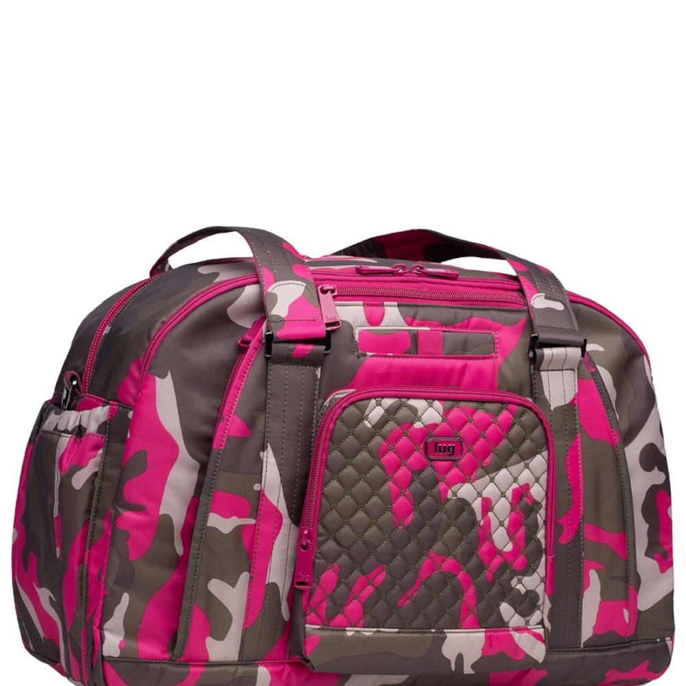 Lug Pink and Gray Propeller Quilted Camouflage Duffel Overnight Bag
